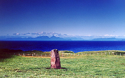 Cillchriosd standing stone and view to north